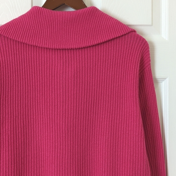 Talbots Merino Wool Blend Ribbed Knit Spread Zipped Collar Sweater Hot Pink SP - Picture 10 of 11